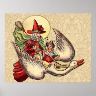 Póster Ilustração Antiga da Mãe Gansa Criança