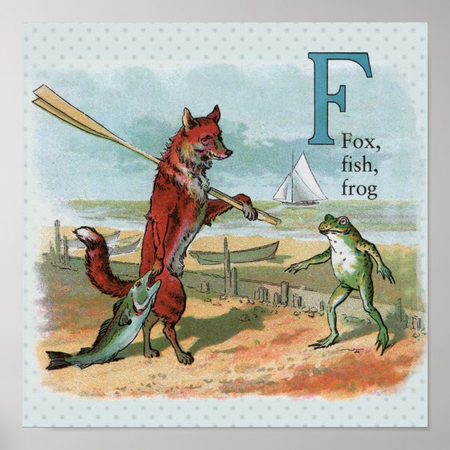 Póster Ilustração Antiga de Pesca da Raposa Sapo (Frente)