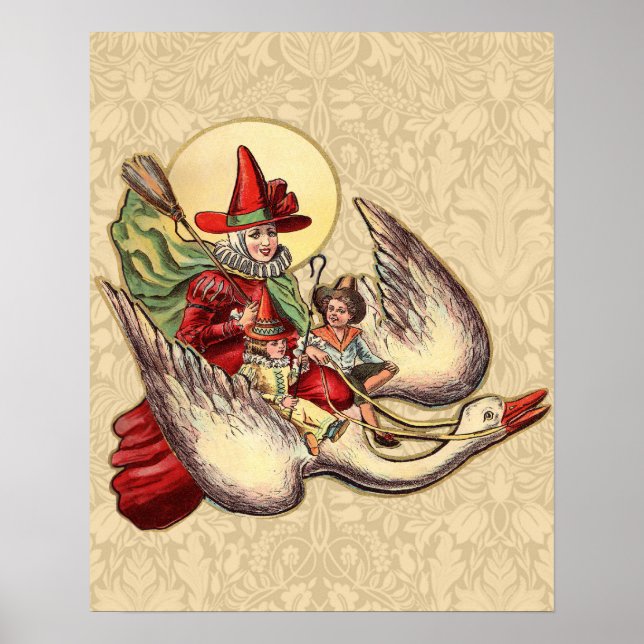 Poster Ilustração Antiga Infantil da Mamãe Gansa (Frente)