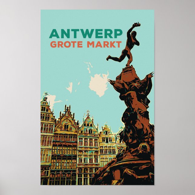 Poster Ilustração Antuérpia Grote Markt Bélgica (Frente)
