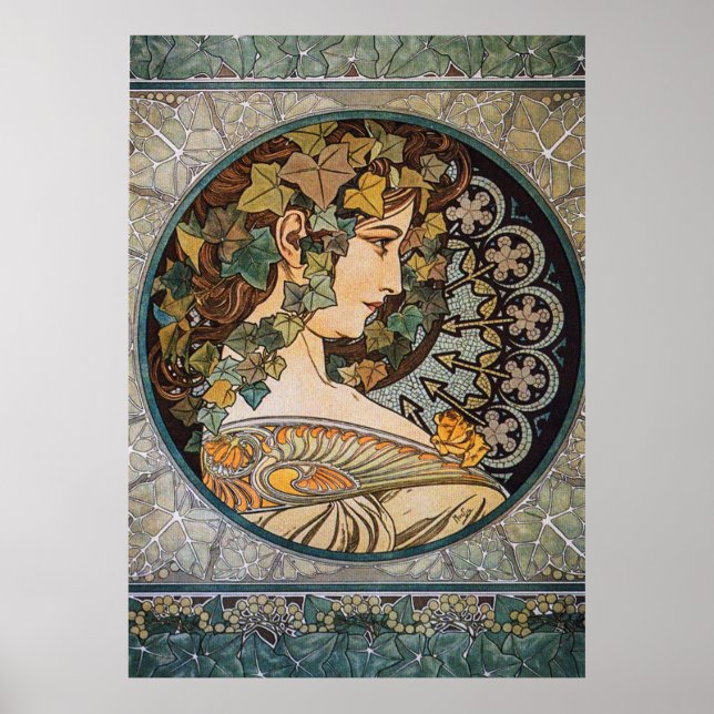 Poster Ilustração Art Nouveau de Alphonse Mucha (Frente)