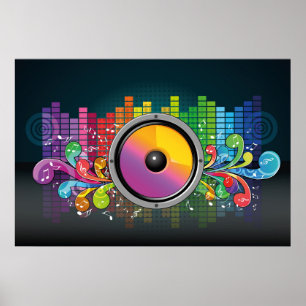 Poster Ilustração artística colorida do auto-falante d
