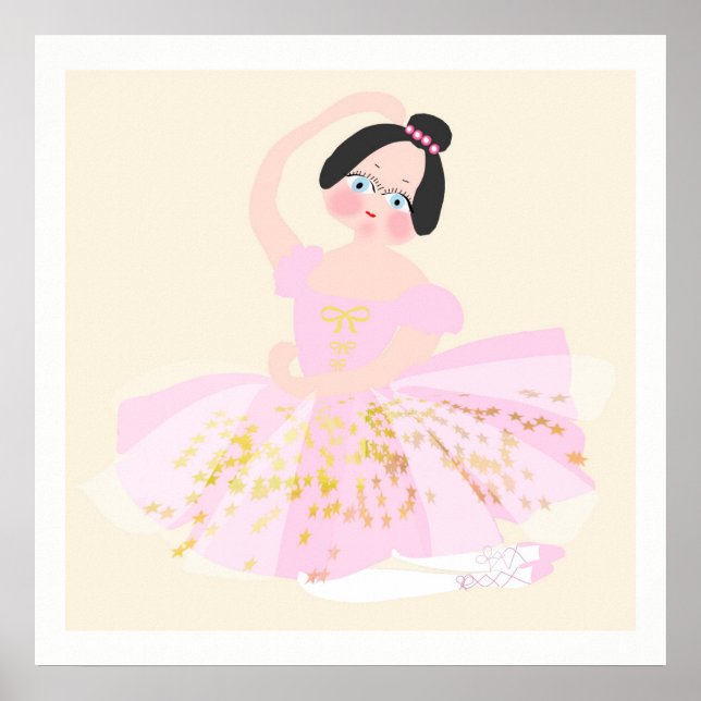 Poster Ilustração artística de Bailarina Rosa. (Frente)