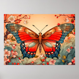 Poster Ilustração Artística de Borboleta Bonita