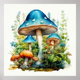 Poster Ilustração Artística de Cogumelo Selvagem Psicodél