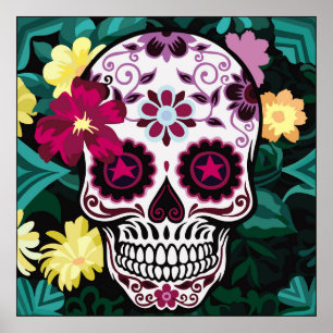 Poster ilustração artística de crânio ornamentsflower, cr