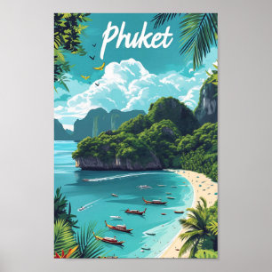 Poster Ilustração Artística de Viagem em Phuket Tailândia