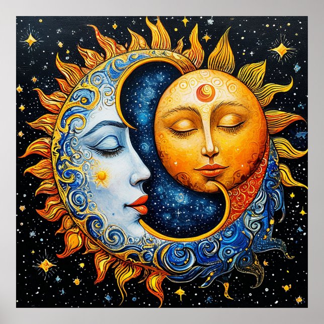 Poster Ilustração Artística do Sol e da Lua (Frente)