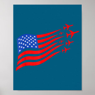 Poster Ilustração Avião Patriótico Bandeira Americana EUA