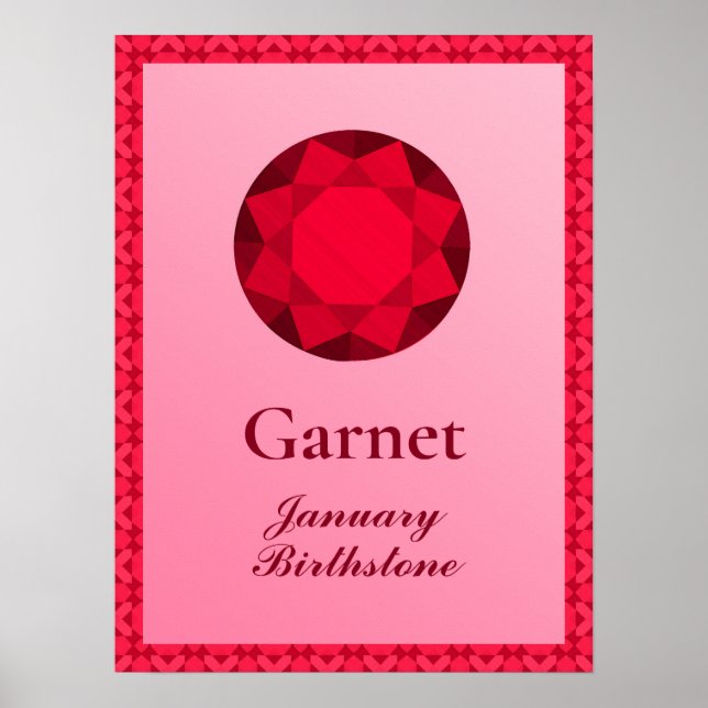 Poster Ilustração Birthstone para Janeiro - Garnet (Frente)