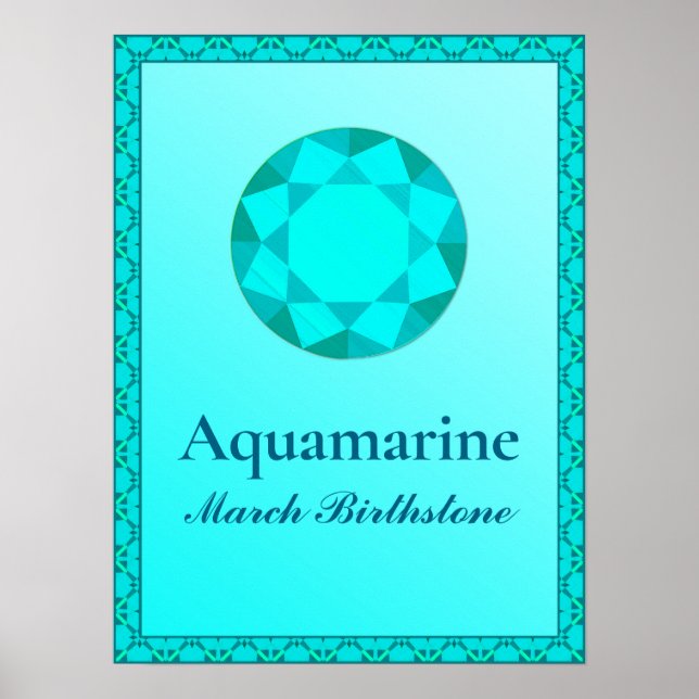 Poster Ilustração Birthstone para o Posto Março- Aquamari (Frente)
