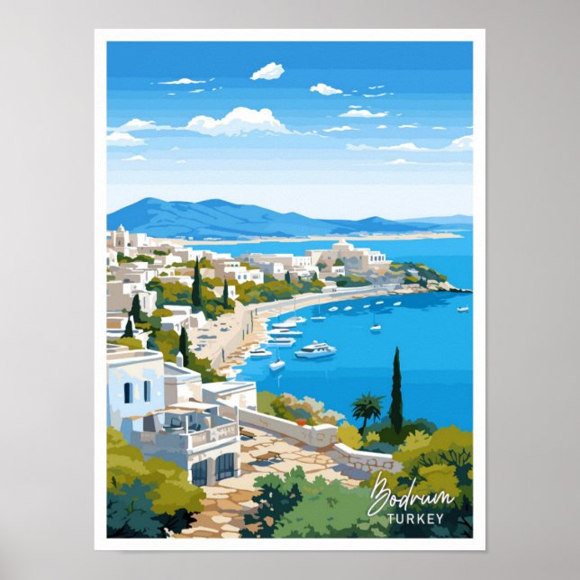 Poster Ilustração Bodrum Turkey Viagem Vintage (Frente)