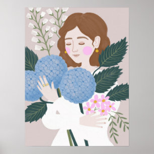 Poster Ilustração bonito Verde Girly Floral