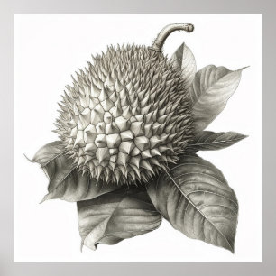 Poster Ilustração Botânica de uma Fruta Duriana