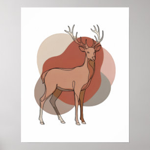 Poster Ilustração Botânica de Veado Outonal Minimalista