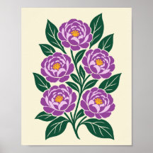 Ilustração Botânica Floral de Peônia Roxa