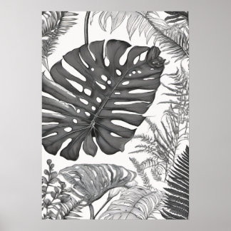 Poster Ilustração Botânica Monstera Planta de Samambaia P