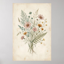 Ilustração Botânica Vintage de Flores Silvestres