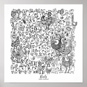 Poster Ilustração Branca e Preta de Aves