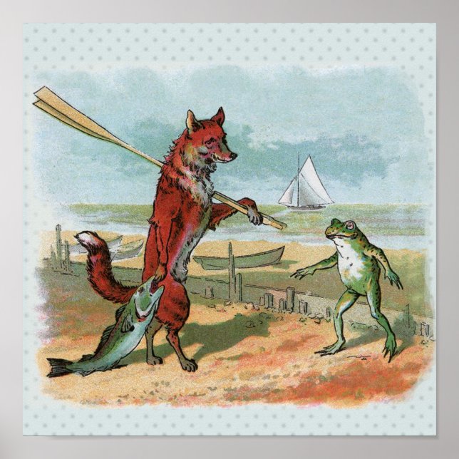 Póster Ilustração Caprichosa de Raposa e Sapo na Praia Vi (Frente)