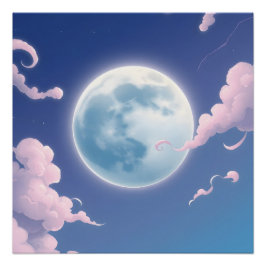Póster Ilustração caprichosa e fofa da lua no céu noturno