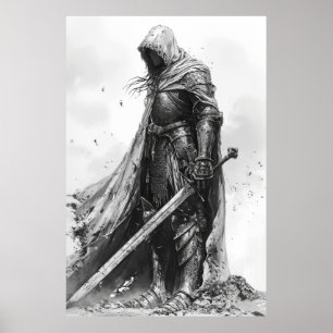 Poster Ilustração Cavaleiro Fantasia no Estilo de Ian Mi