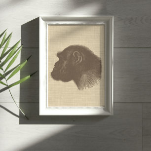 Poster Ilustração Chimpanzé Vintage em Burlap