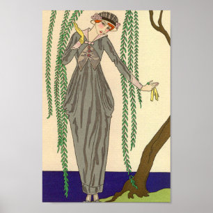 Póster Ilustração cinzenta do vestido do tafetá do art
