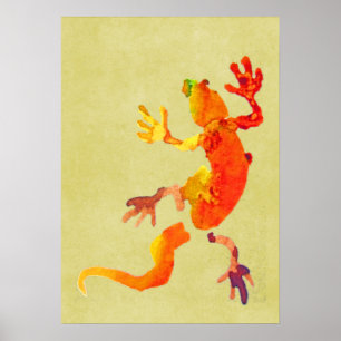 Poster Ilustração colorida da aguarela do geco