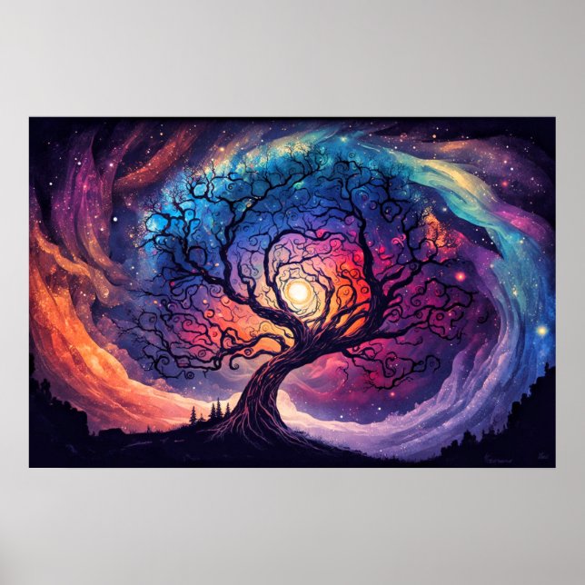 Poster Ilustração Colorida da Noite Iluminada (Frente)