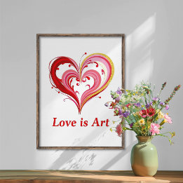 Poster Ilustração Colorida de Arte de Amor Coração
