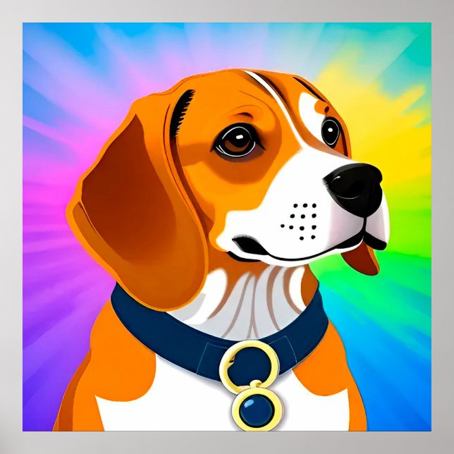 Poster Ilustração Colorida de Cachorro de Desenho Animado (Frente)