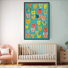 Poster Ilustração Colorida de Gatos Loucos