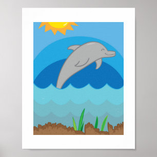 Poster Ilustração Colorida de Golfinho Animal Marinho p