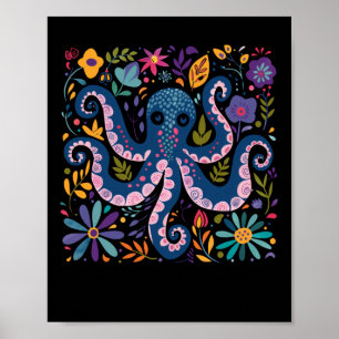 Poster Ilustração Colorida de Octopus, arredondada