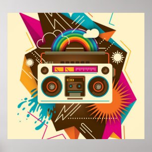 Poster Ilustração colorida de rádio Abstrato Vintage