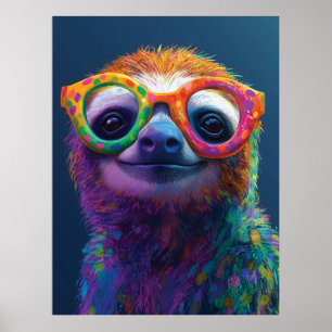 Poster Ilustração Colorida Diversão da Lama com Óculos