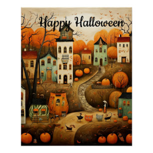 Póster Ilustração colorida Feliz Halloween