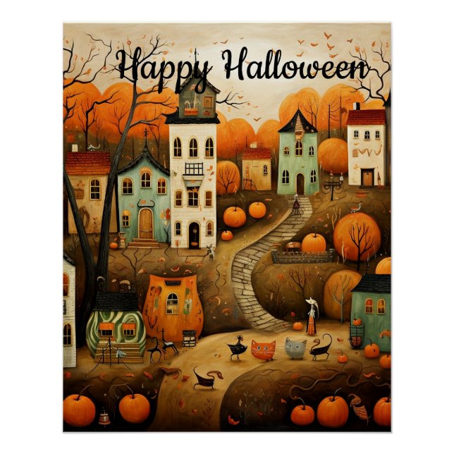 Póster Ilustração colorida Feliz Halloween (Frente)
