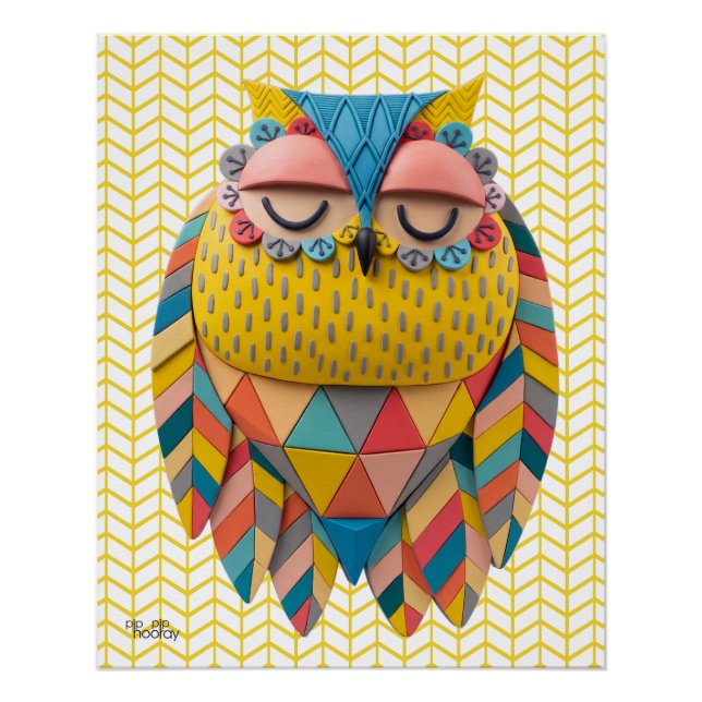 Póster Ilustração com padrão de pássaro tribal 3D do Coru (Frente)