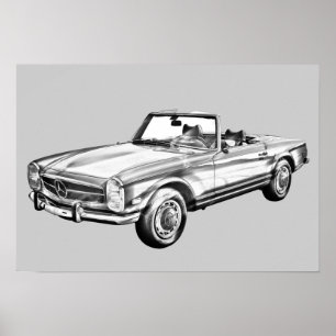 Póster Ilustração conversível Mercedes Benz 280 SL