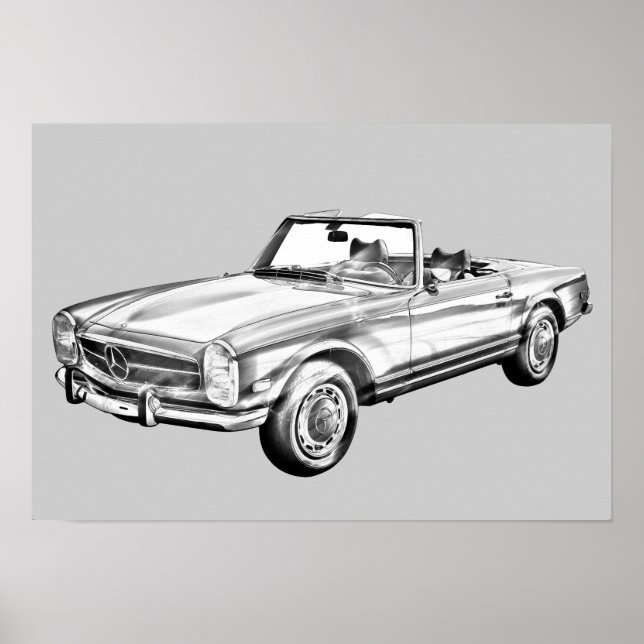 Póster Ilustração conversível Mercedes Benz 280 SL (Frente)