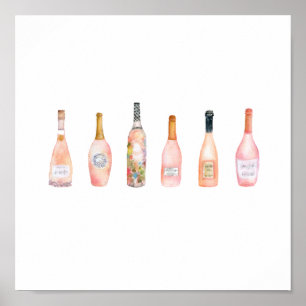 Poster Ilustração da aquarela da garrafa de vinho rosé