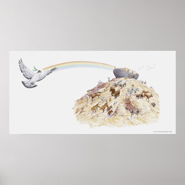 Póster Ilustração da arca de Noé com animais saindo (Frente)