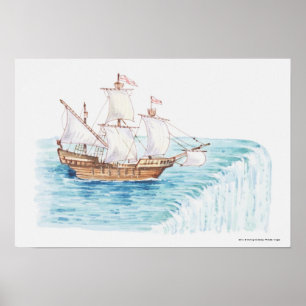 Póster Ilustração da borda de aproximação do navio da
