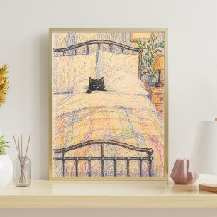 Poster Ilustração da Cama Aconchegante do Gato Preto