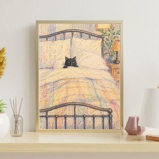 Poster Ilustração da Cama Aconchegante do Gato Preto