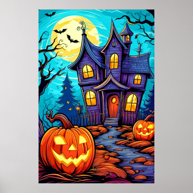 Poster Ilustração da Casa de Halloween Festivo (Frente)