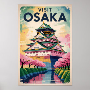 Poster Ilustração da Castelo de Osaka Japão Viagem Arte V