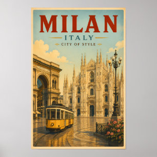 Poster Ilustração da Catedral de Milão Itália Arte de Via